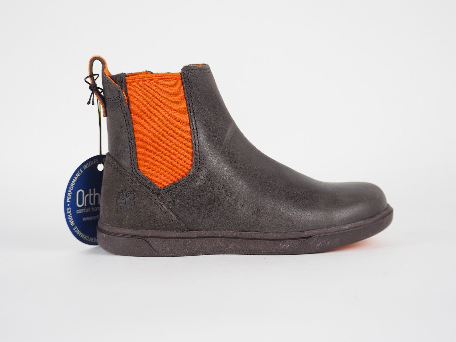 Timberland Groveton A19SV Dark Brown Leather Casual Kids Chelsea Pull On Boots