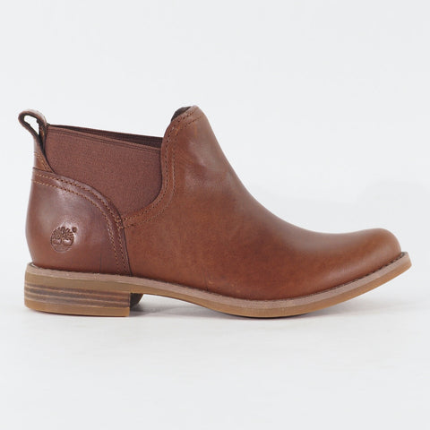 Womens Timberland A112B Warm Brown Leather Pull On Casual Chelsea Boots