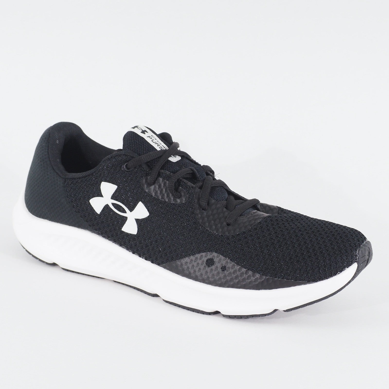 Mens Under Armour Charged Pursuit 3 Black Mesh Running Lace Up Sports Trainers