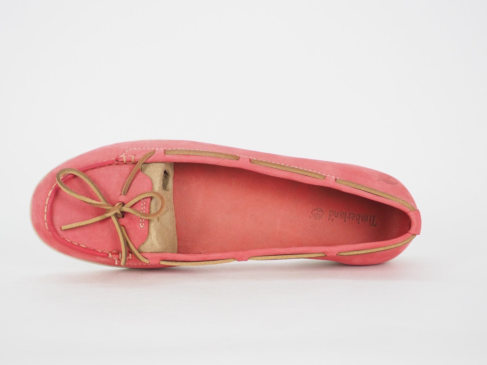 Womens Timberland Benin Ballerina 63133 Coral Red Leather Moccasins Shoes UK 7.5