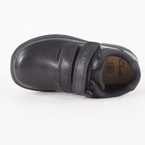 Boys Clarks Deaton Pre Black Leather Double Strap School Walking Kids Shoes