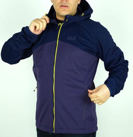 Mens Jack Wolfskin Softshell 1303101 Prune Purple Breathable Light Hiking Jacket