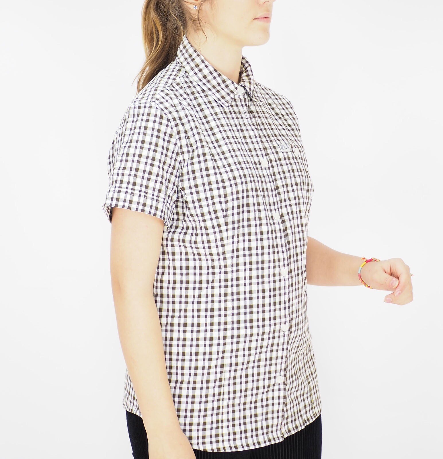 Womens Jack Wolfskin Flaming Vent 1401641 Siltstone Checks Basic Casual Shirt