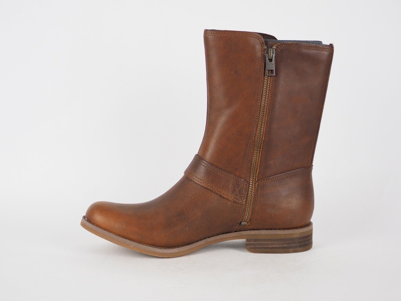 Womens Timberland Savin Hill A122X Brown Leather Casual Side Zip Mid Calf Boots