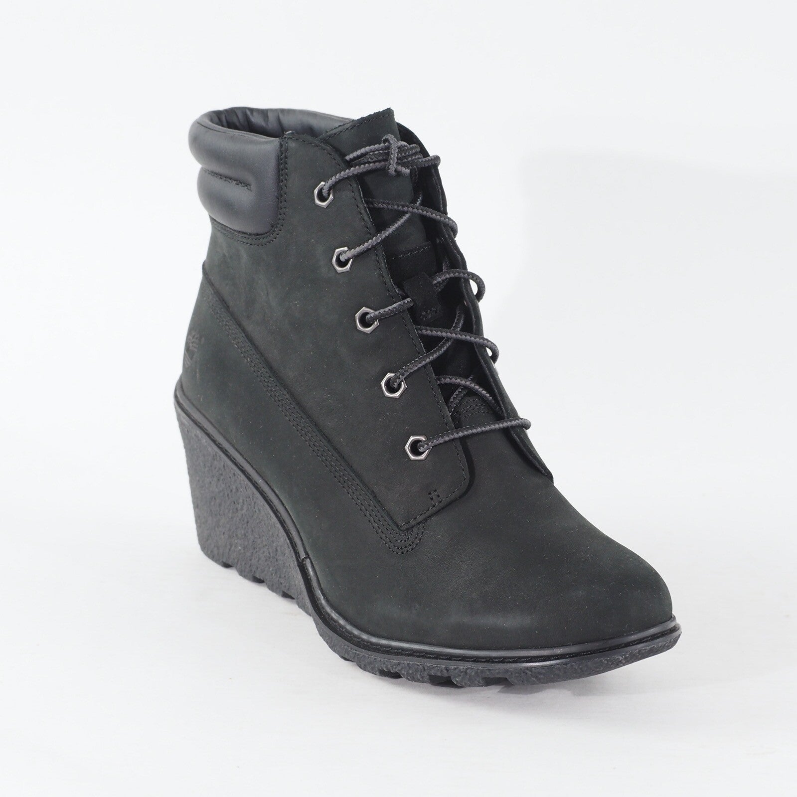 Womens Timberland EK Amston 6 Inch 8253A Black Leather Lace Wedge Casual Boots