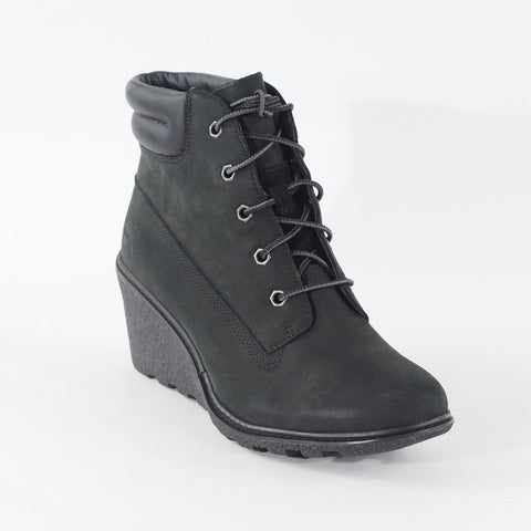 Womens Timberland EK Amston 6 Inch 8253A Black Leather Lace Wedge Casual Boots