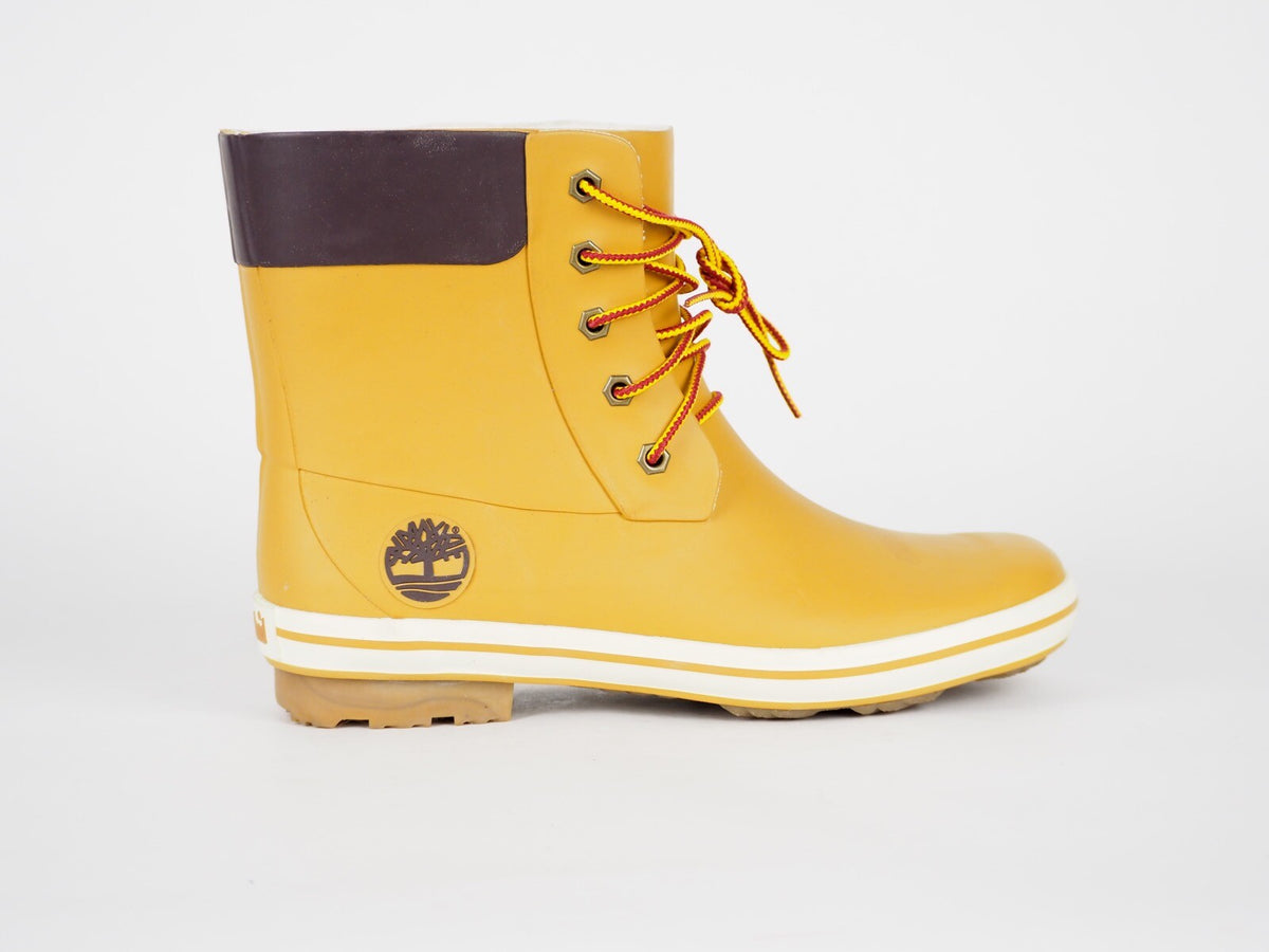 Boys Girls Timberland Classic Rain 89912 Yellow Wellingtons Lace Up Rain Wellies