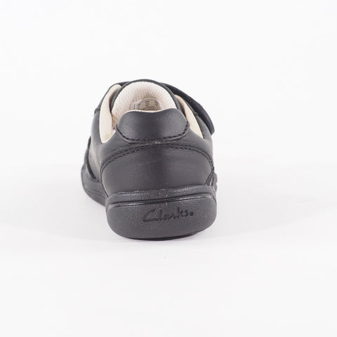 Boys Clarks Lilfolkzoo Pre Black Leather Double Strap School Walking Shoes