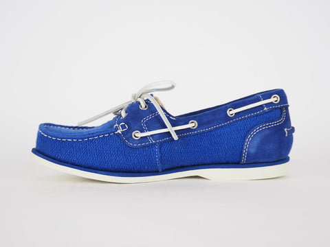 Womens Timberland EK Classic 2 Eye A14M2 Blue Leather Fabric Slip On Boat Shoes