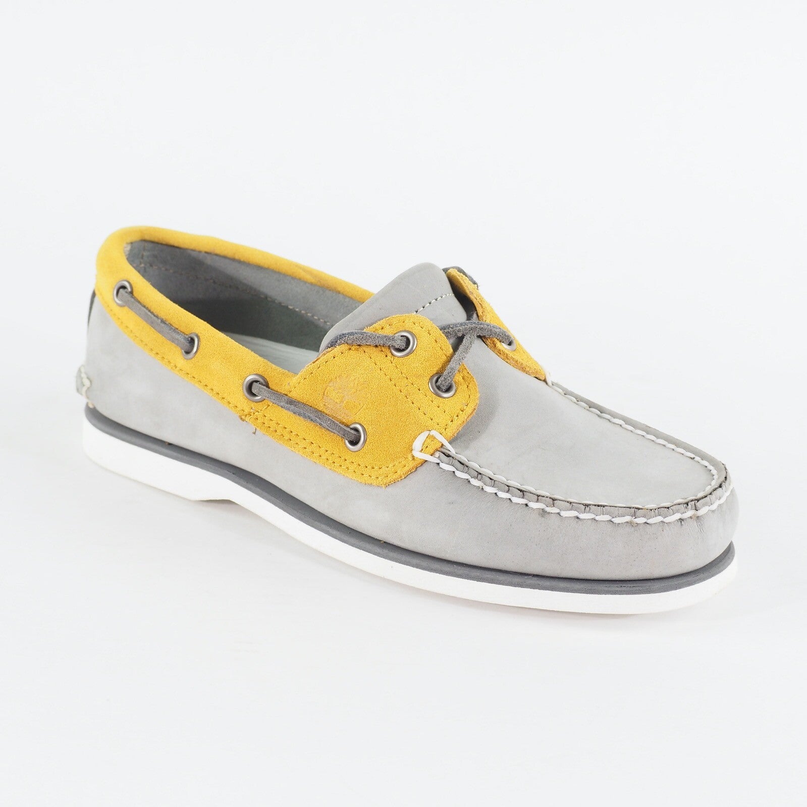 Mens Timberland Classic 2 Eye 42576 Grey / Yellow Leather Lace Boat Casual Shoes