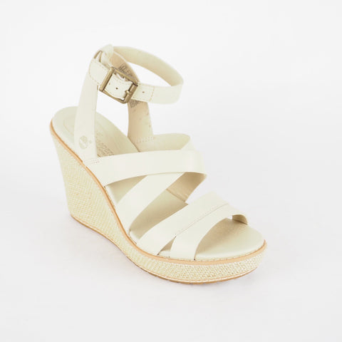 Womens Timberland EK 3950R Beige Leather Wedge Sandals Casual Summer Shoes