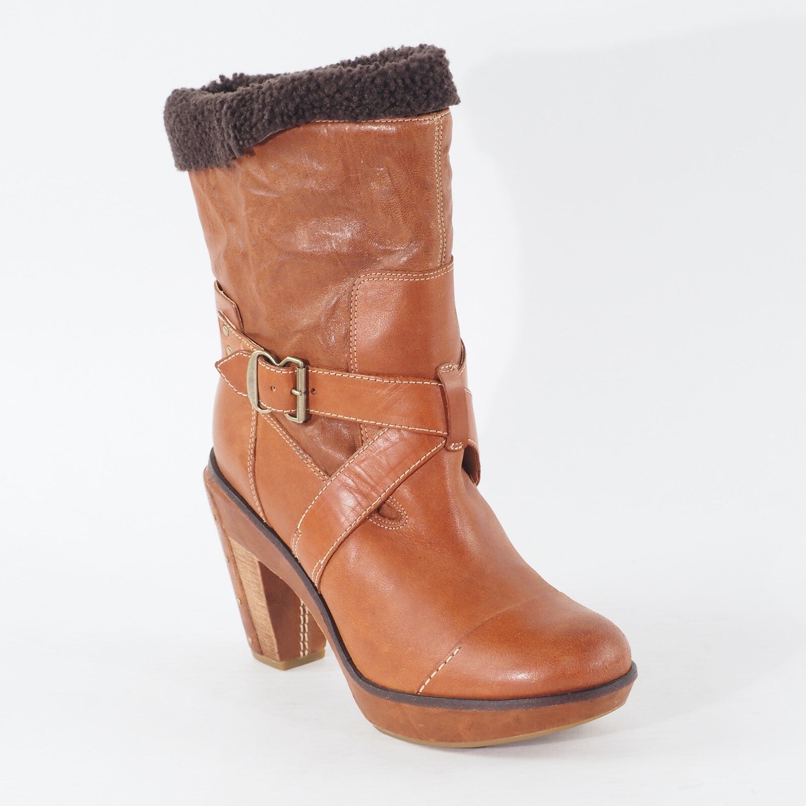 Womens Timberland Marge Wood 25679 Copper Brown Leather Casual Mid Heeled Boots