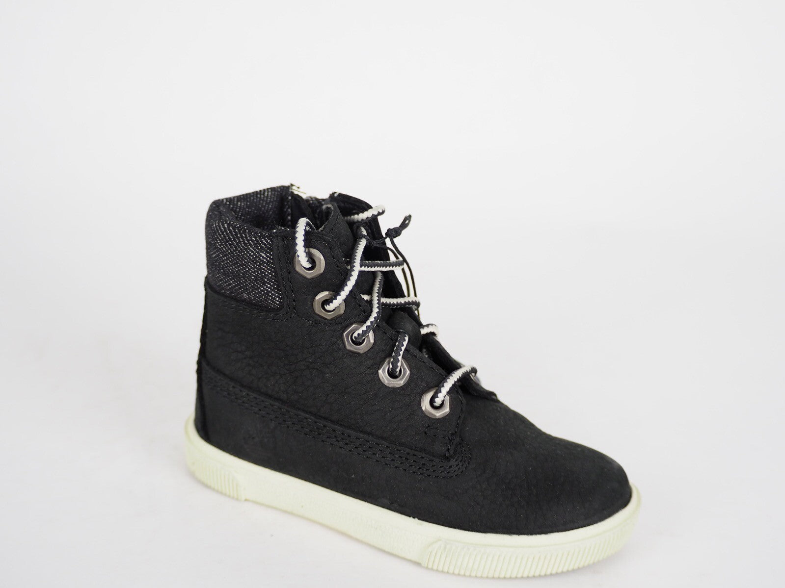 Boys Girls Timberland EK 2.0 6 Inch 1686A Black Leather Laced Zip Up Boots