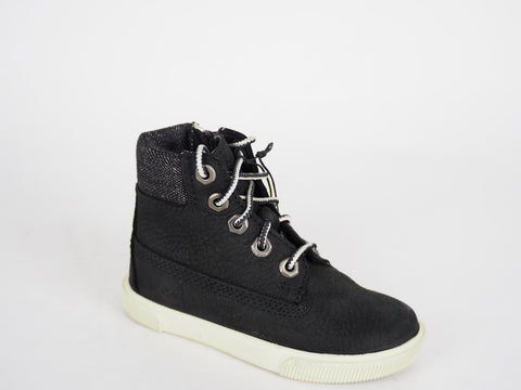 Boys Girls Timberland EK 2.0 6 Inch 1686A Black Leather Laced Zip Up Boots