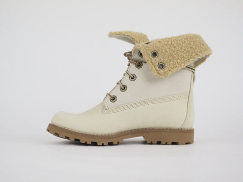 Girls Timberland Shearling 21826 White Leather Fold Down Cotton In Winter Boots
