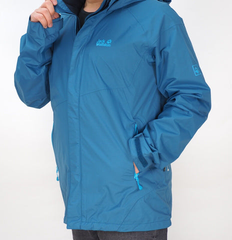 Mens Jack Wolfskin Affinity Logo 5006551 Moroccan Blue Hiking Hooded Jacket