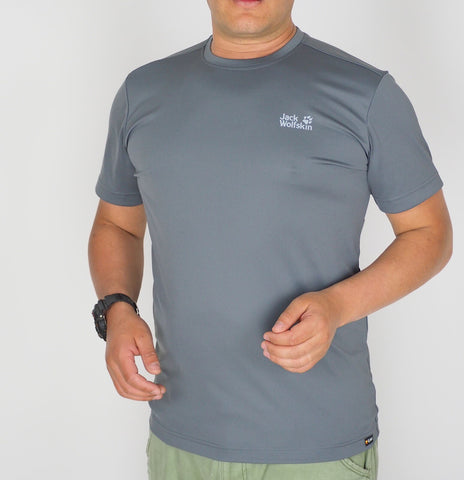Mens Jack Wolfskin New Bas 5006291 Tarmac Grey Short Sleeve Asian Fit T Shirt