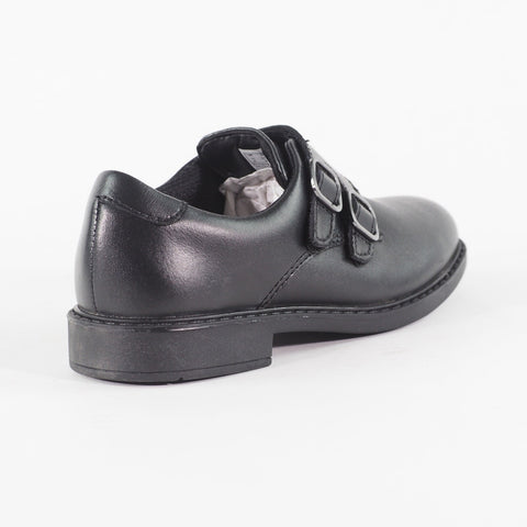 Girls Clarks Scala Street Black Leather Leader Double Strap School Walking Shoes