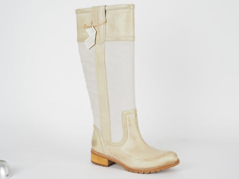 Womens Timberland Brogue Canvas 11621 Leather Fabric Pull On Tall Boots