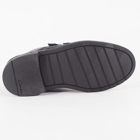 Girls Clarks Scala Street Black Leather Leader Double Strap School Walking Shoes