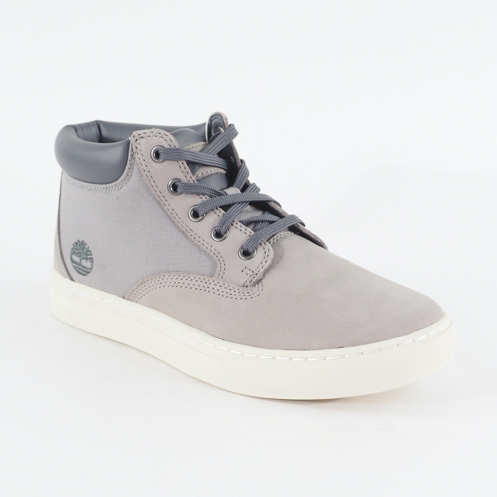 Mens Timberland Dauset Chukka A1HGO Grey Leather Canvas Lace Up Chukka Boots