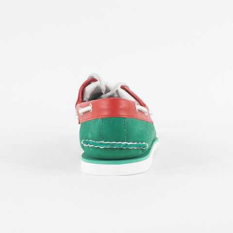 Mens Timberland Classic 2 Eye A1546 Green / Red Leather Laced Casual Boat Shoes