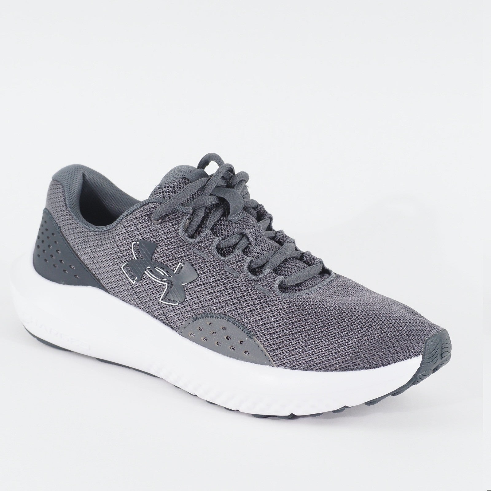 Mens Under Armour Charged Surge 4 Grey Mesh Running Lace Up Sports Trainers