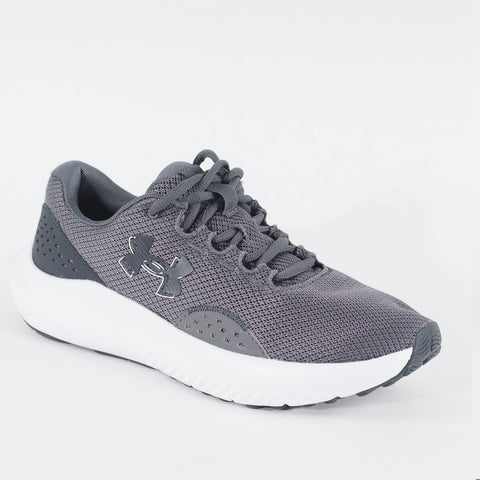 Mens Under Armour Charged Surge 4 Grey Mesh Running Lace Up Sports Trainers
