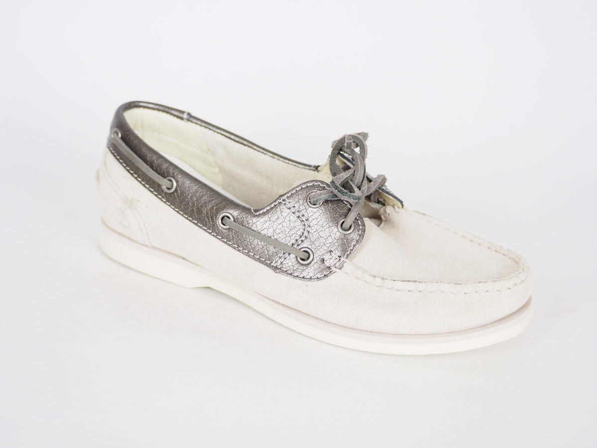 Womens Timberland Classic 2 Eye A1C2S White Pewter Suede Boat Shoes