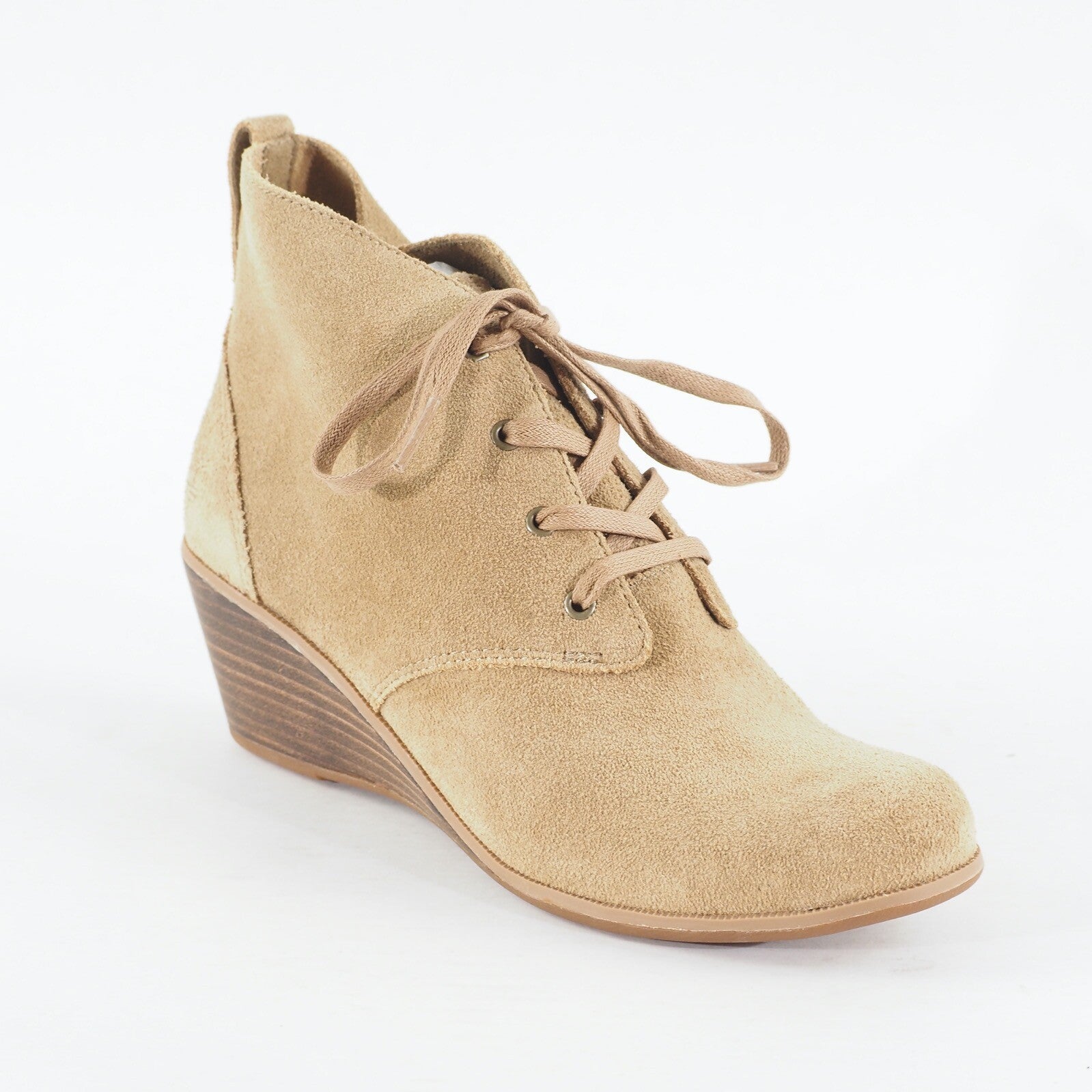 Womens Timberland Premium 8605R Light Brown Leather Lace Up Wedge Ankle Boots