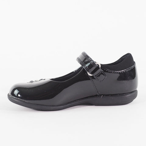 Girls Clarks Trixi Candy Pre Black Leather Single Strap School Walking Shoes