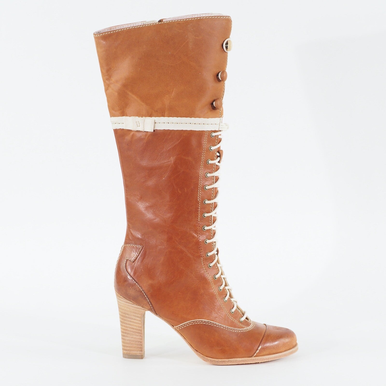 Womens Timberland Marge Tall Lace 20654 Tan Leather Zip Up Formal Hi Boots