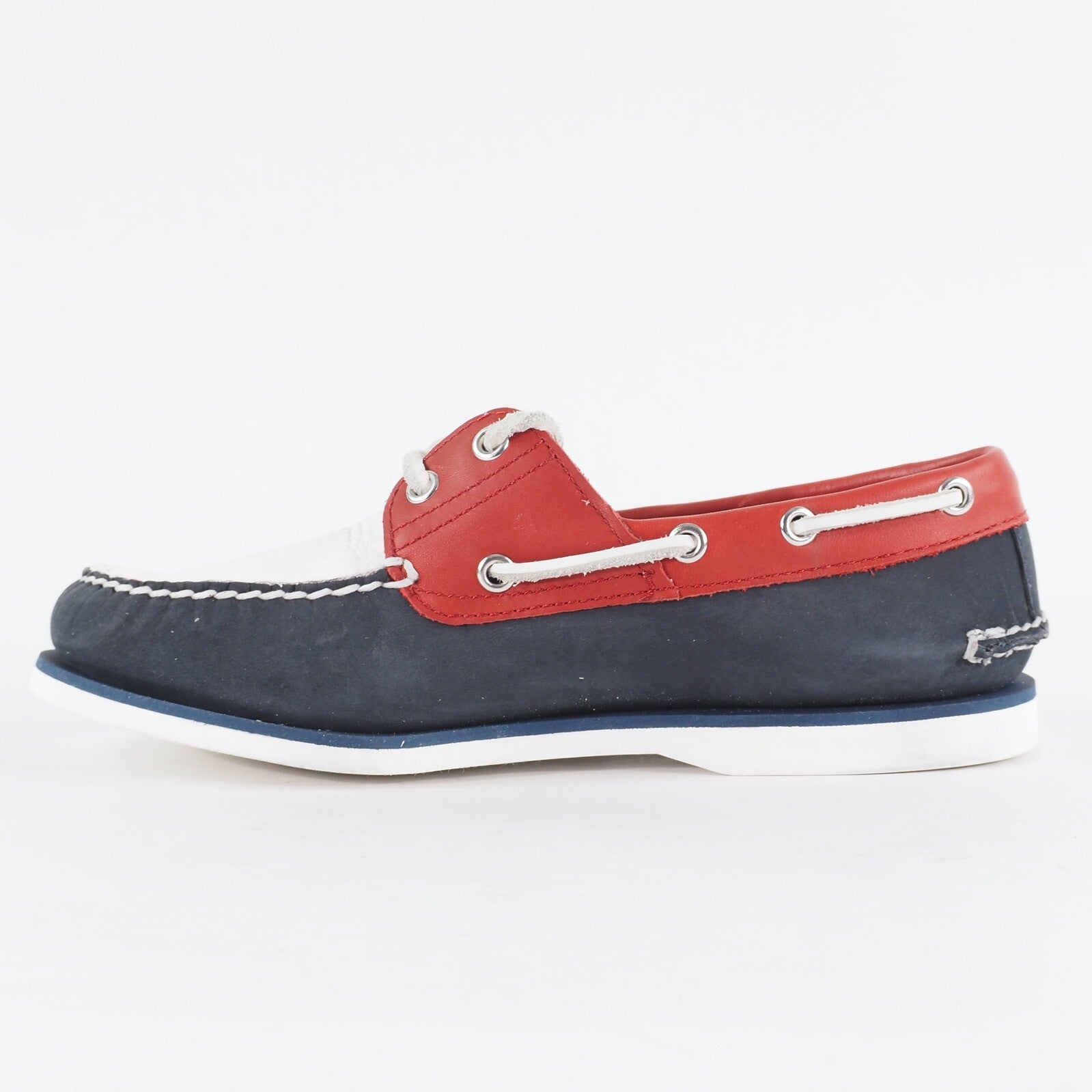 Mens Timberland Classic 2 Eye A1549 Navy / Red Leather Lace Up Casual Boat Shoes