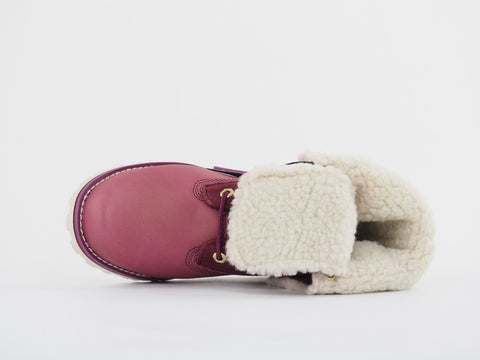 Girls Timberland 6 Inch A18HY Rose Pink Leather Shoes Lace Up Shearling Boots