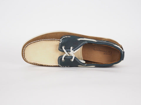 Mens Timberland Heritage 6502R Beige Brown Leather 2 Eye Lace Up Boat Shoes