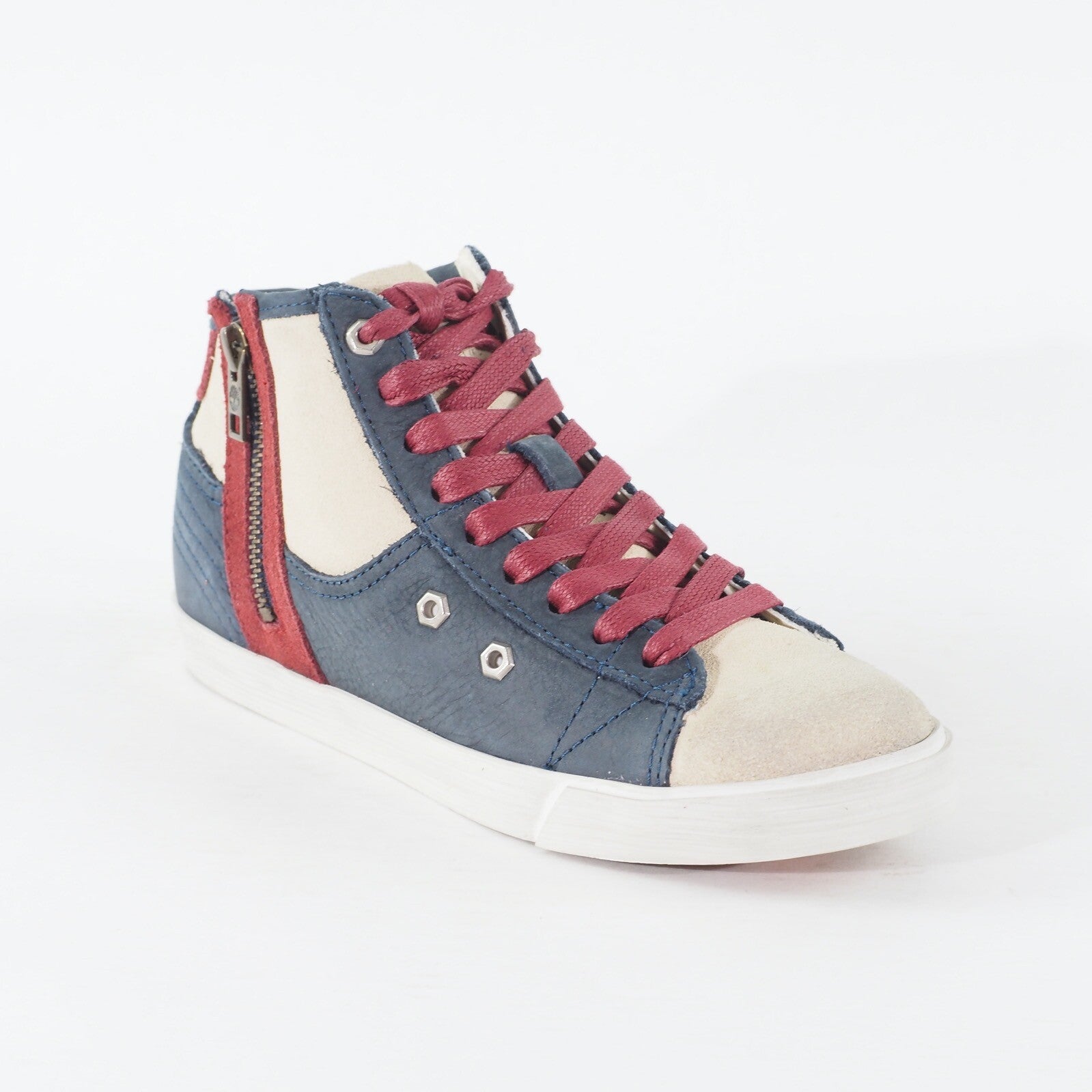 Womens Timberland EK Glastenbury Chukka 8666A Navy Off White Leather Zip Boots