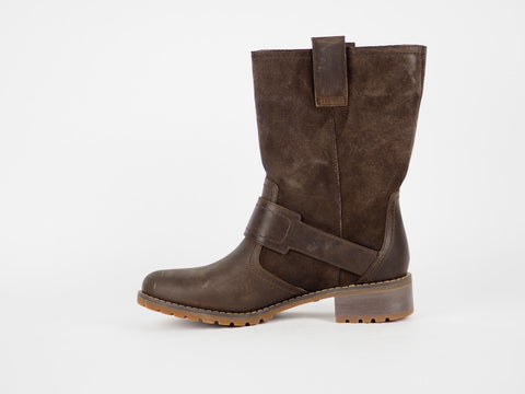 Womens Timberland Wenham A161R Dark Brown Leather Pull On Casual Winter Boots