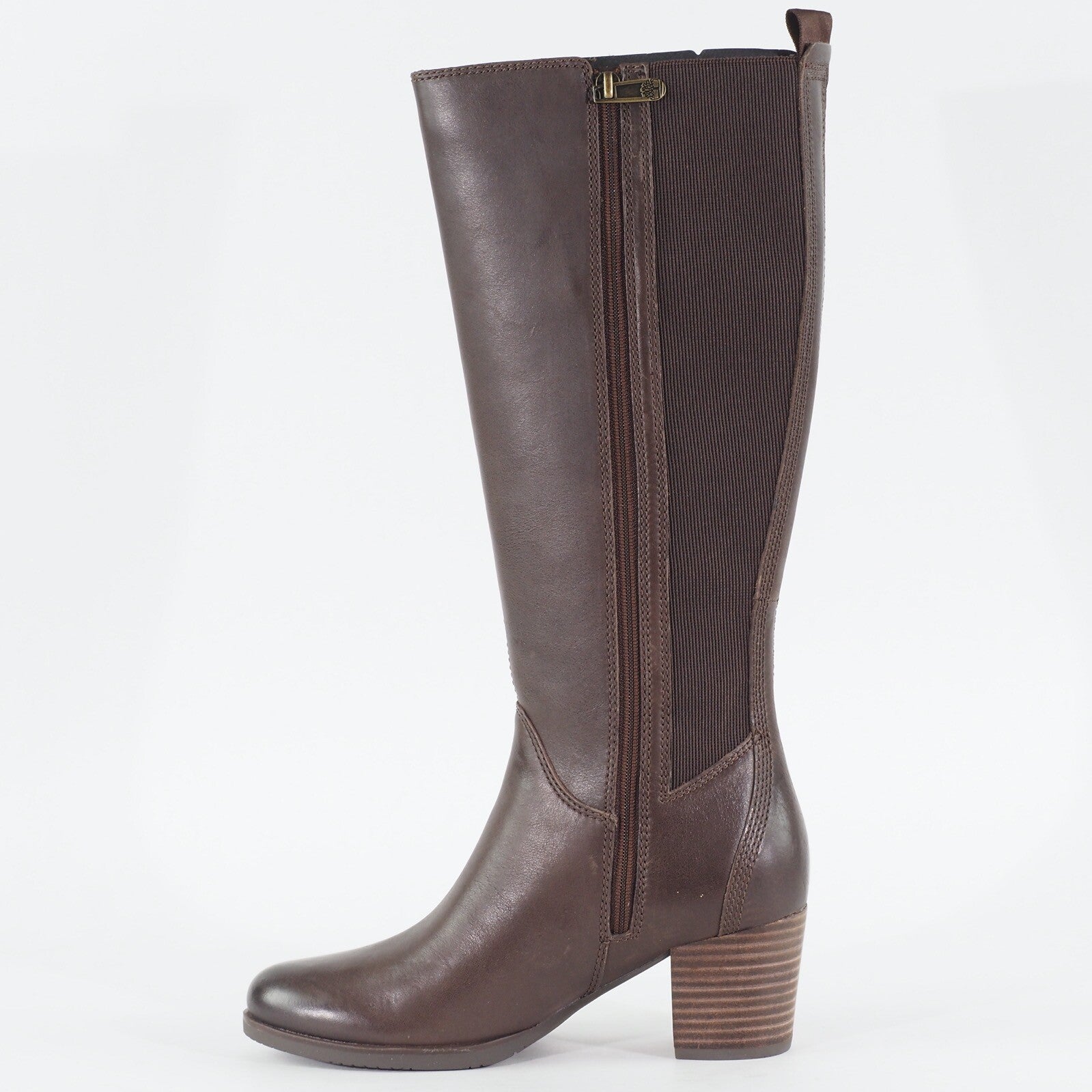 Womens Timberland Eleonor Street A1S9N Brown Leather Zip Up Casual Tall Boots