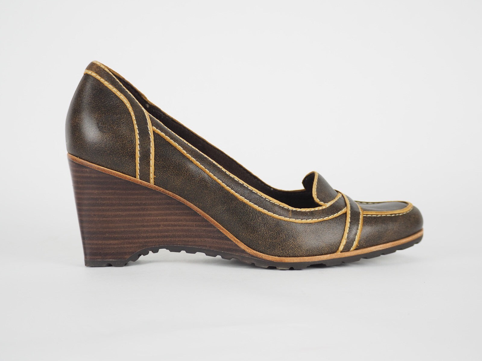 Womens Timberland Carisa Skv 61690 Brown Leather Slip On Wedge Shoes