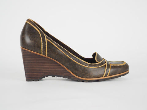 Womens Timberland Carisa Skv 61690 Brown Leather Slip On Wedge Shoes