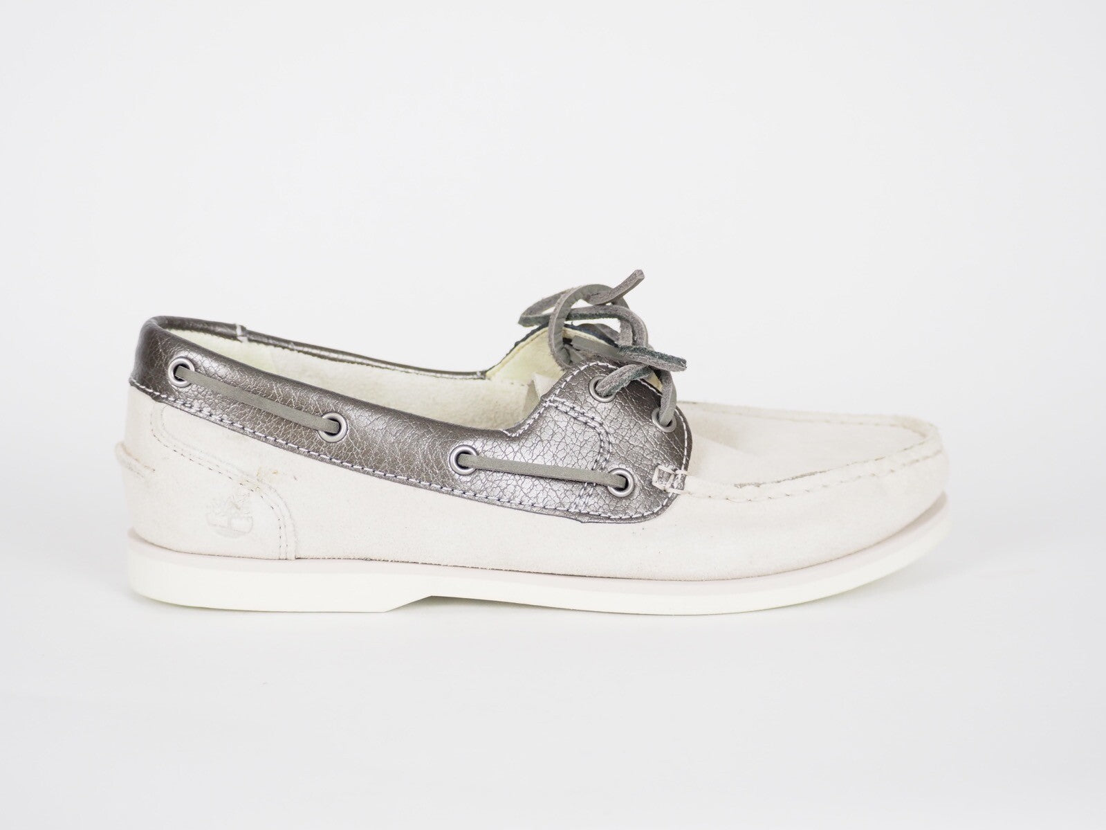 Womens Timberland Classic 2 Eye A1C2S White Pewter Suede Boat Shoes