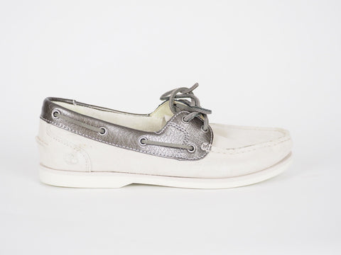 Womens Timberland Classic 2 Eye A1C2S White Pewter Suede Boat Shoes