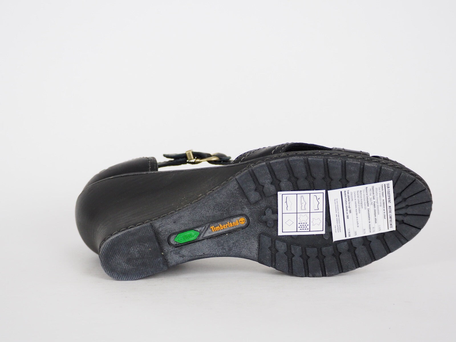 Womens Timberland EK Masln 3444R Black Leather Open Toe Wedge Heel Sandals