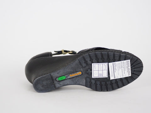 Womens Timberland EK Masln 3444R Black Leather Open Toe Wedge Heel Sandals