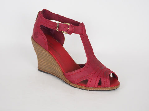 Womens Timberland EK Masln 3445R Red Open Toe Summer Platform Widge Heel Sandals