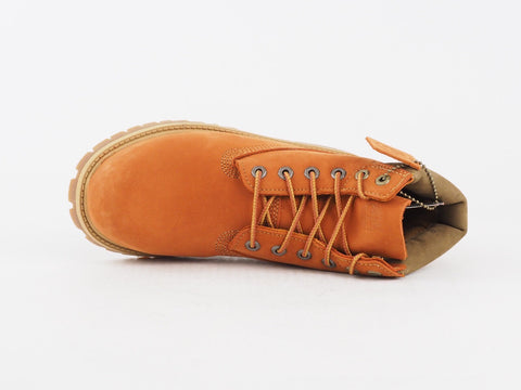Boys Timberland 6 Inch Premium A1ADC Orange Leather Lace Up Warm Chukka Boots