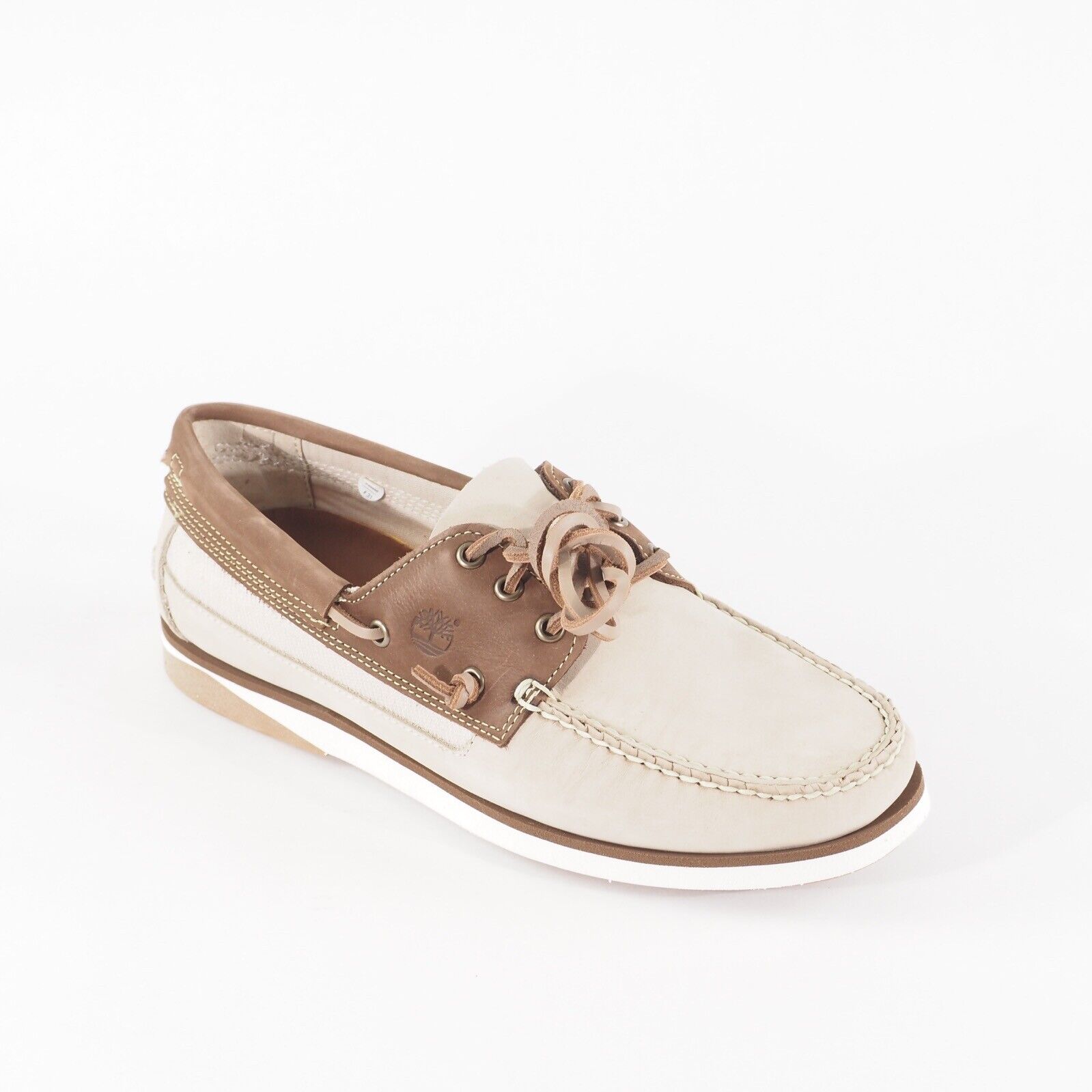 Mens Timberland Atlantis Boat Nubuck A2QGX Beige Leather Lace Walking Shoes