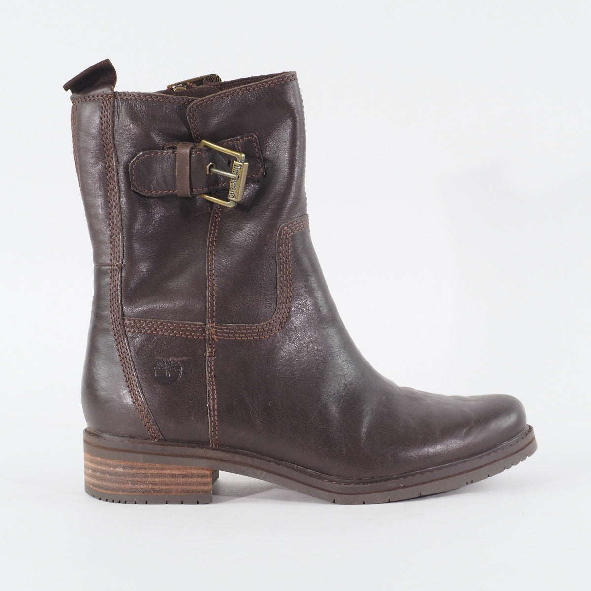 Womens Timberland Mont Chevalier Biker A1SLS Brown Leather Zip Side Casual Boots