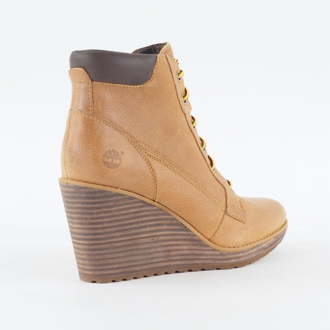 Womens Timberland Meriden A11YS Wheat Brown Leather Lace Up Heeled Ankle Boots