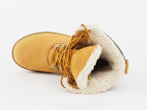 Boys Timberland 10 Inch 39783 Wheat Leather Nubuck Lace Cotton In Winter Boots